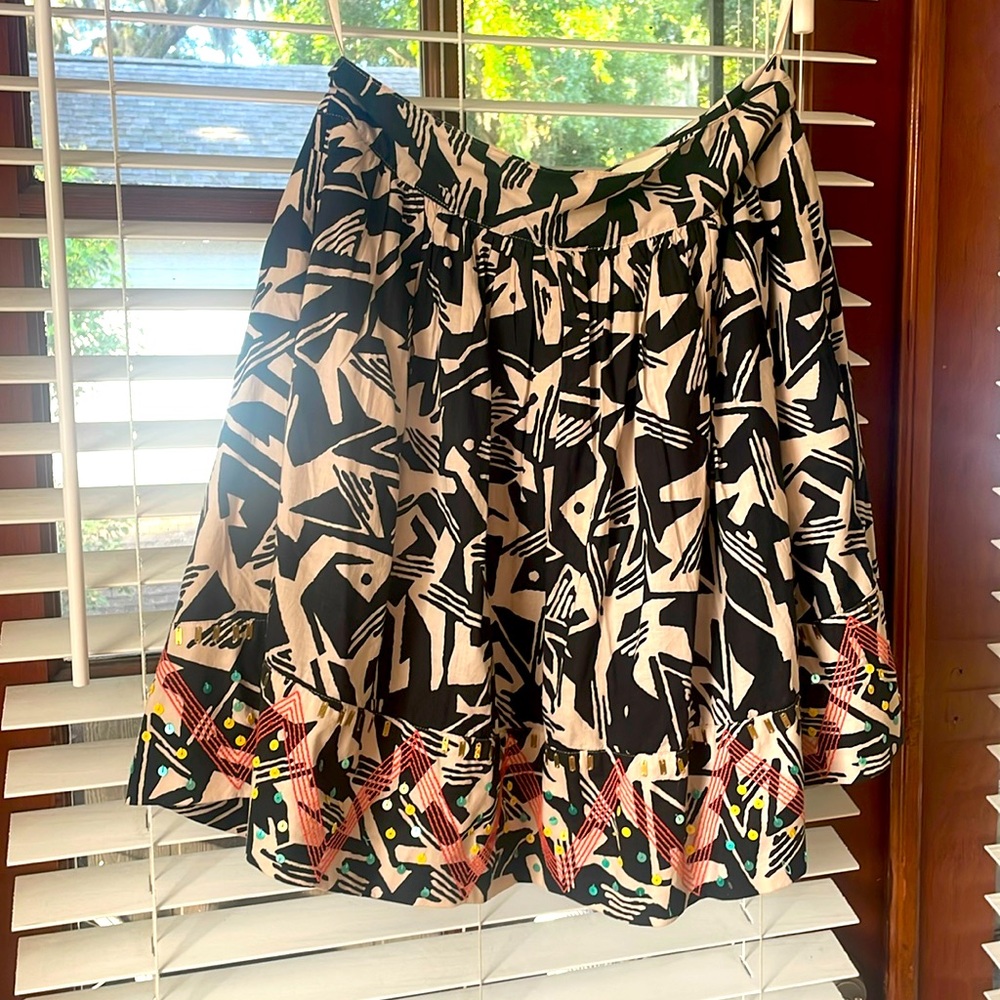 Anthropologie Odille black tan sequin a-line skirt